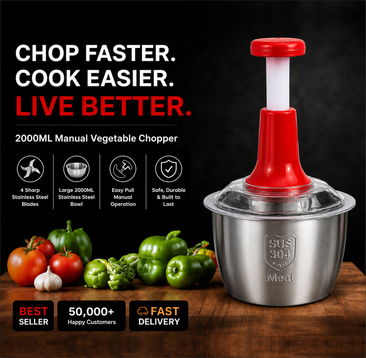 2000ML Manual Vegetable Chopper